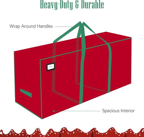 Cosy Family Christmas Tree Storage Bag - Durable Extra Large 7.5 ft Holiday Tree Bag with Reinforced Handles & Dual Zippers - Red (Pack of 2)