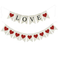 Valentine's Day Burlap Banner Decorations - Pre-Strung Love & Red Glitter Heart Garland, Rustic Anniversary Wedding Decor, No-Shed Glitter Heart Bunting for Mantel, Party, Office