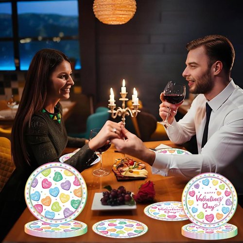 50 Pcs Valentines Day Paper Plates Party Supplies Colorful Conversation Heart Love Paper Plates 7 inch Disposable Cake Dessert Plates Tableware Set for Valentine's Day Anniversary Party Table Decor
