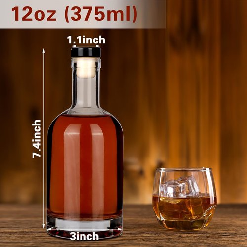 Liengoron Wine Bottle 12PCS 375 ML Glass Bottles with Lids 12 oz Clear Glass Bottles with Cork Empty Wine Bottle with Stopper for Beverages Drinks Beer Water Soda