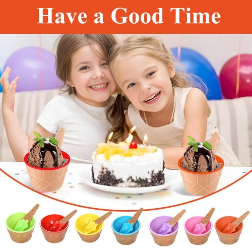 RICHSC-PAN 20 Pack Ice Cream Bowls, Cartoon Candy Color Ice Sundae Cups with Spoon. Multi-Color Reusable, Perfect for Summer Ice Cream Events and Gift Bags for Kids.