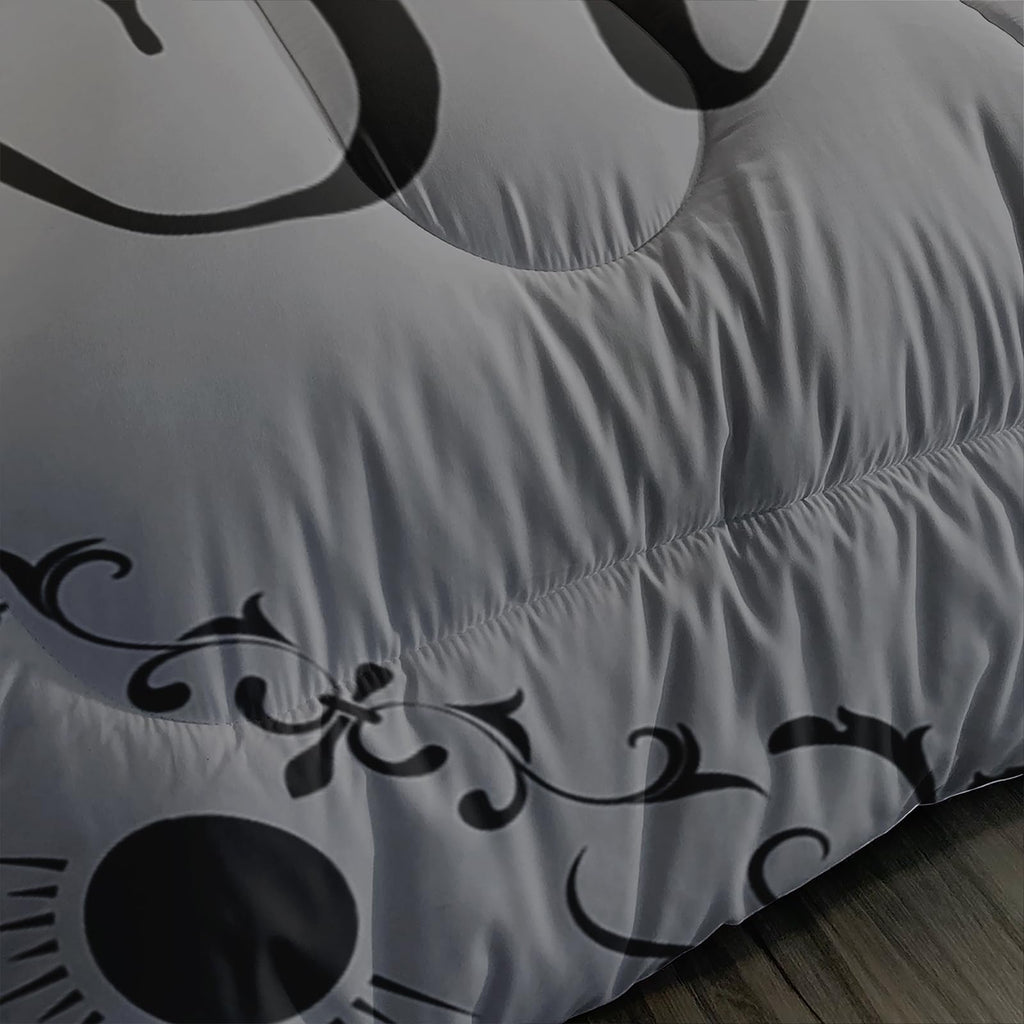 Ntlfup Moon and Sun Bedding Set Queen Size， Boho Style 3pcs Bedding Set, Grey and Black Comforter Home Decoration