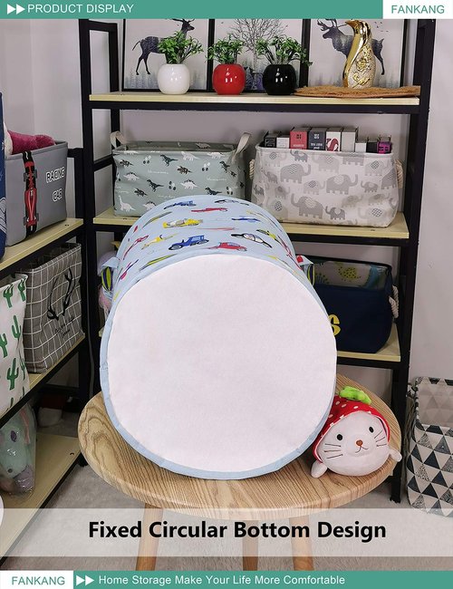 FANKANG Storage Basket, Nursery Hamper Canvas Laundry Basket Foldable with Waterproof PE Coating Large Storage Baskets for Kids Boys and Girls, Office, Bedroom, Clothes,Toys（Car）