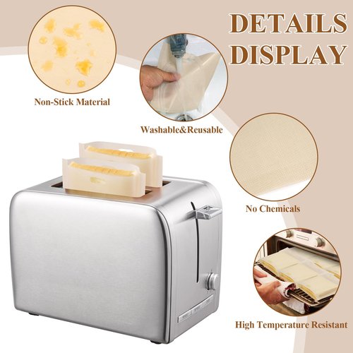PEASUG Toaster Bags 10 Pack, 3 Sizes Toaster Bags Reusable, Heat Resistant Non-Stick, Washable Toaster Sleeves Compatible with Toaster Microwave, Great for Grill Cheese Sandwich Toast Panini Snacks