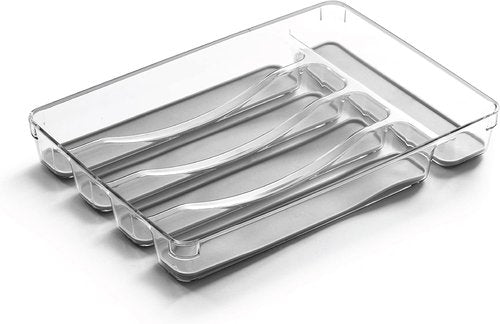 BINO 5-Slot Silverware Organizer - Plastic Utensil Tray with Grip Lining | Light Grey Kitchen Storage