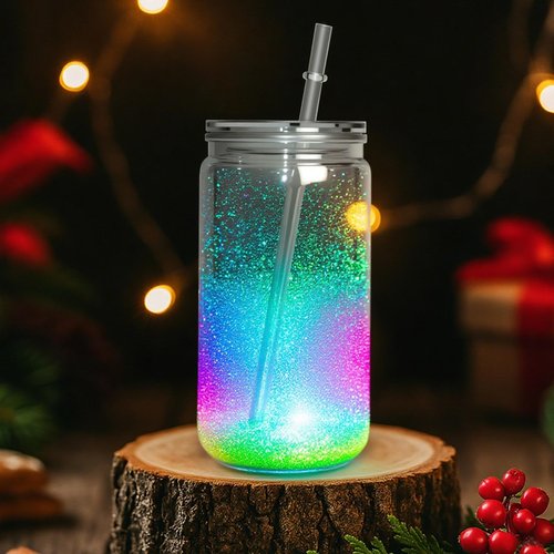 16 PCS Plastic Snow Globe Tumbler,16 oz Double Wall Tumbler with Pre Drilled Hole,Bulk Snow Globe Cups with Clear Lip and Straw,DIY Glitter Snowglobe(No gold powder)