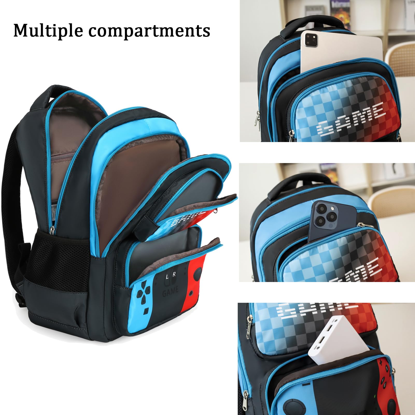 Octsky Boys School Backpack Elementary Middle Kids Bookbag Daypack Travel Back Pack 17 Inches,Game Blue