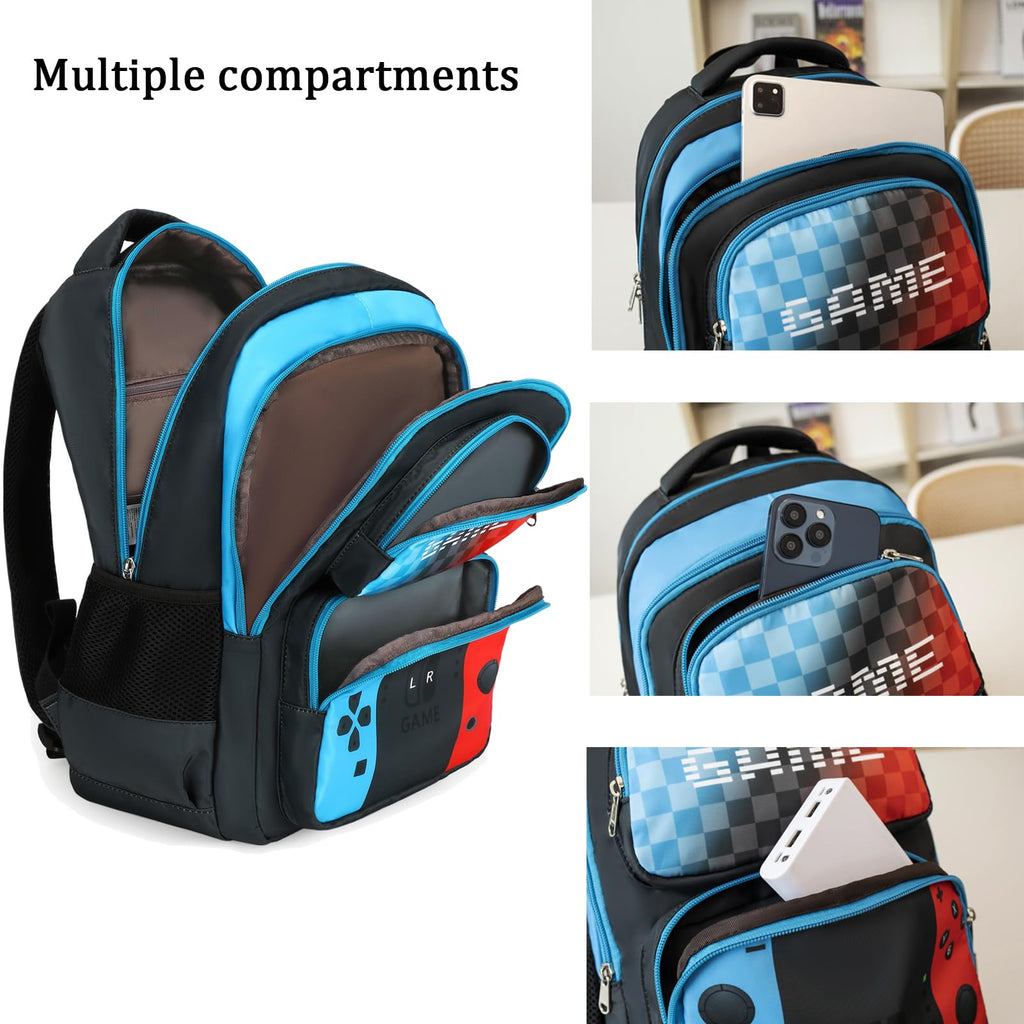 Octsky Boys School Backpack Elementary Middle Kids Bookbag Daypack Travel Back Pack 17 Inches,Game Blue