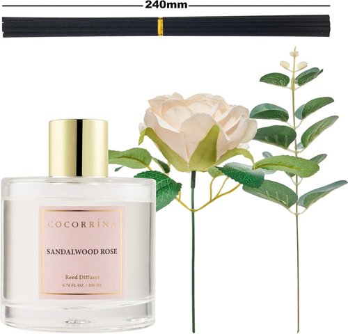 Cocorrina Reed Diffuser Set - Sandalwood Rose Scented Oil | 6.7 oz Home Fragrance for Large Rooms