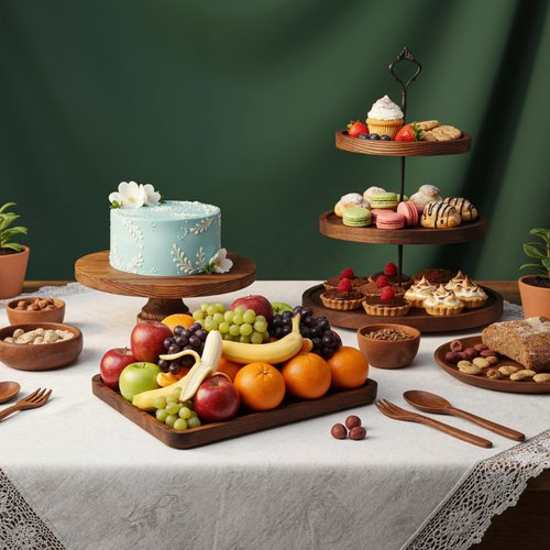 RattanView 7 Pcs Wooden Dessert Table Display Set Round Cupcake Tower Stand Rectangular Serving Tray Cookie Cake Macaron Platter for Display Centerpiece Tea Party Baby Shower Wedding Birthday