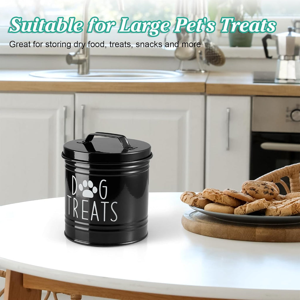 OUTNILI Dog Treat Container - Airtight 6.6" Tall X 6" Round Black Jar for Kitchen Storage | Rustic Canister for Pets