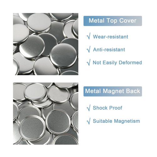 Happizza 100 Sets Button Maker Supplies for Fridge Magnet Maker Machine 58mm/2.25 inch, Including Metal Cover, Metal Back Cover, Clear Film, Blank Paper, Soft Magnet and Gasket
