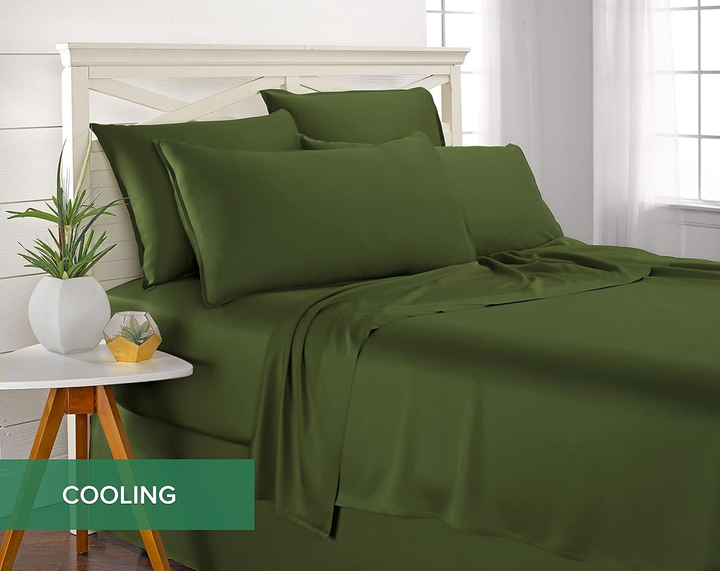 Pure Bamboo Twin Sheets - Luxuriously Soft 100% Organic Viscose Bed Sheet Set | Cooling & Durable (Twin, Pesto)