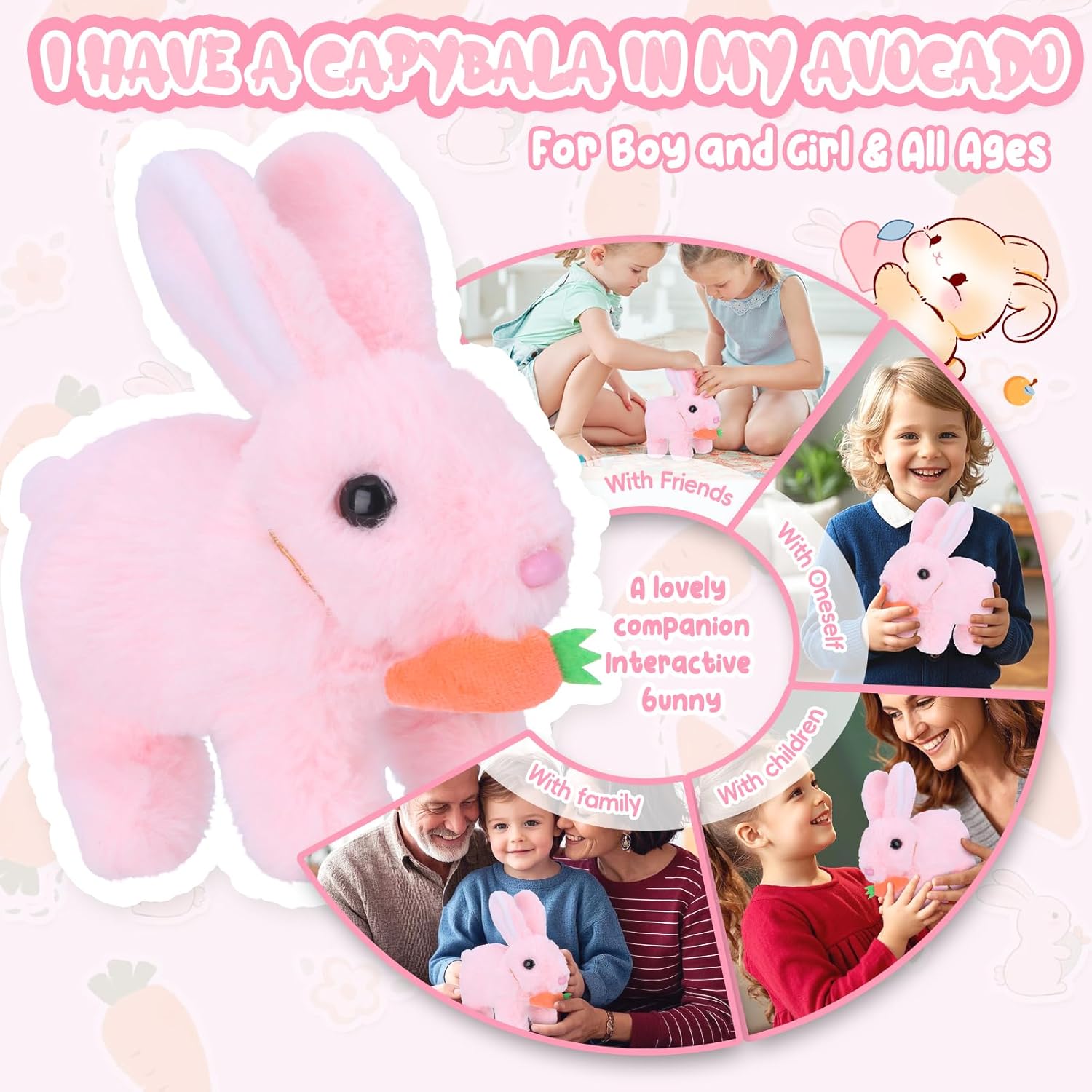 RichRabbit Bunby - Realistic Interactive Bunny Toy | Jumping, Twitching Ears - Pink