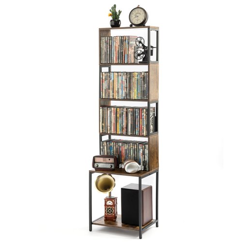 Aquzee DVD Shelf, Wooden CD Storage Rack, CD Holder with Adjustable Dividers, DVD Tower Rack, Media Storage Shelf for CDs/DVDs, Books, Video Games, Suitable for Living Room, Bedroom, Home Office