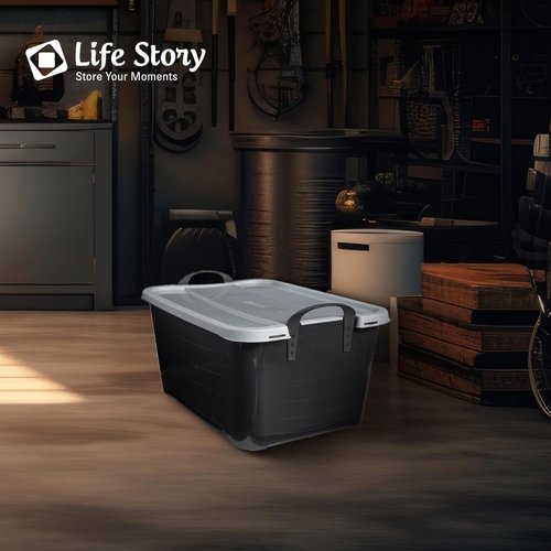 Life Story 55 Quart Heavy Duty Stackable Storage Bins - Versatile Lightweight Organizers | Black/Gray