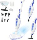 Skiennix 12-in-1 Steam Mop - Fast 15-Sec Heat-Up, 1500W Handheld Cleaner with 2 Dirt Grip Pads | Removes 99.99% Stains for Hardwood, Windows, Tiles, and More - White