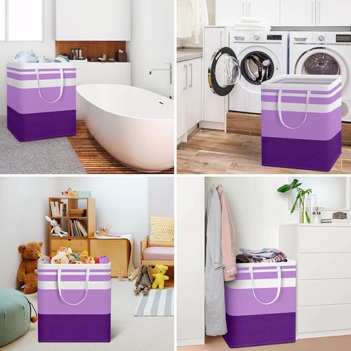 HomeHacks Large Waterproof Laundry Baskets - Collapsible Hampers with Reinforced Handles | Purple, 100L Each