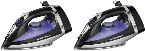 Hamilton Beach Steam Iron - 1200 Watts Garment Steamer with Stainless Steel Soleplate & 8’ Cord | Black (Pack of 2)