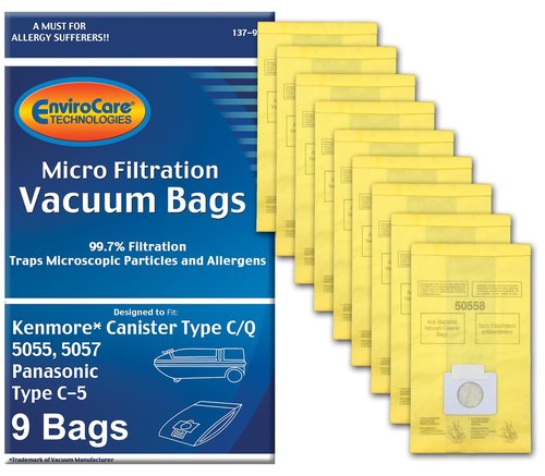 EnviroCare Kenmore Mircrofiltration Canister Vacuum Bags, Multicolor, C-5 (9 Bags)