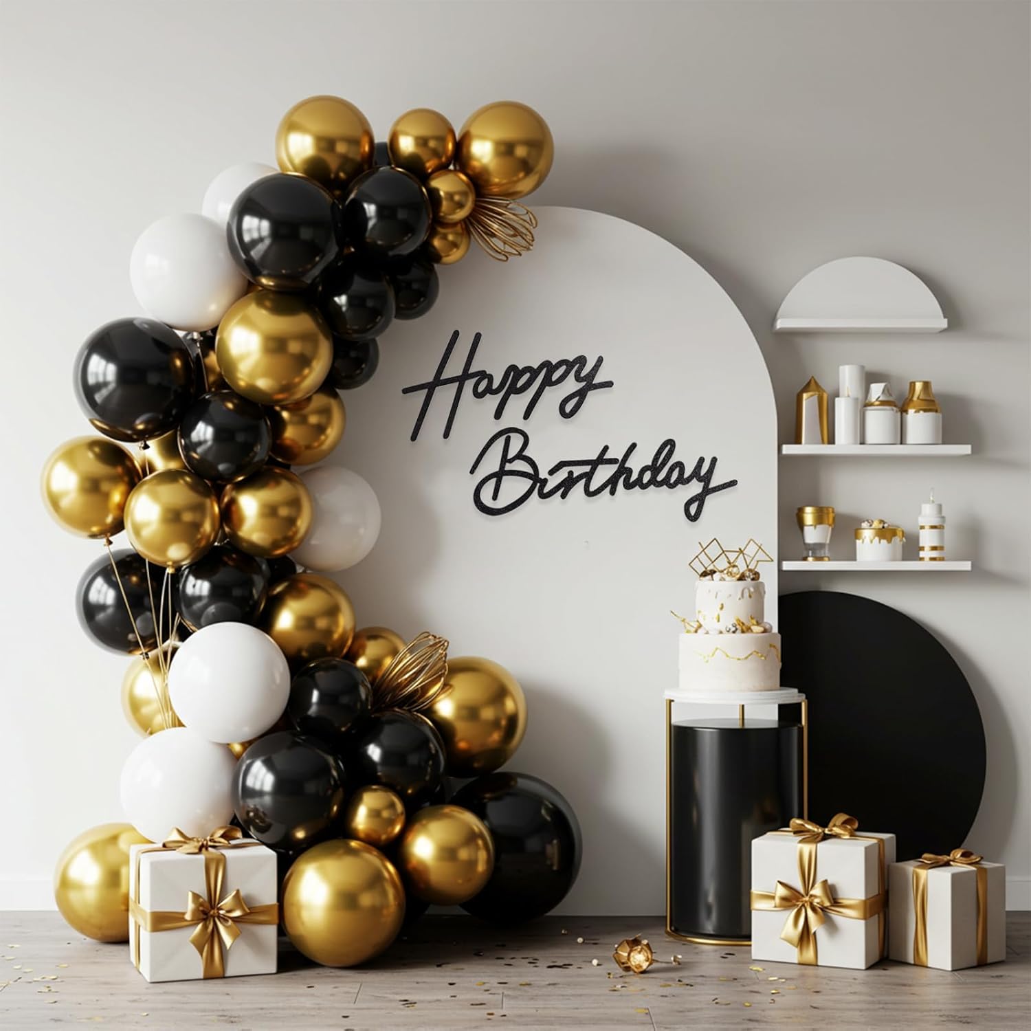 TONIFUL Happy Birthday Sign - Glitter Black Felt Banner for Party Backdrop | Includes Dot Glue