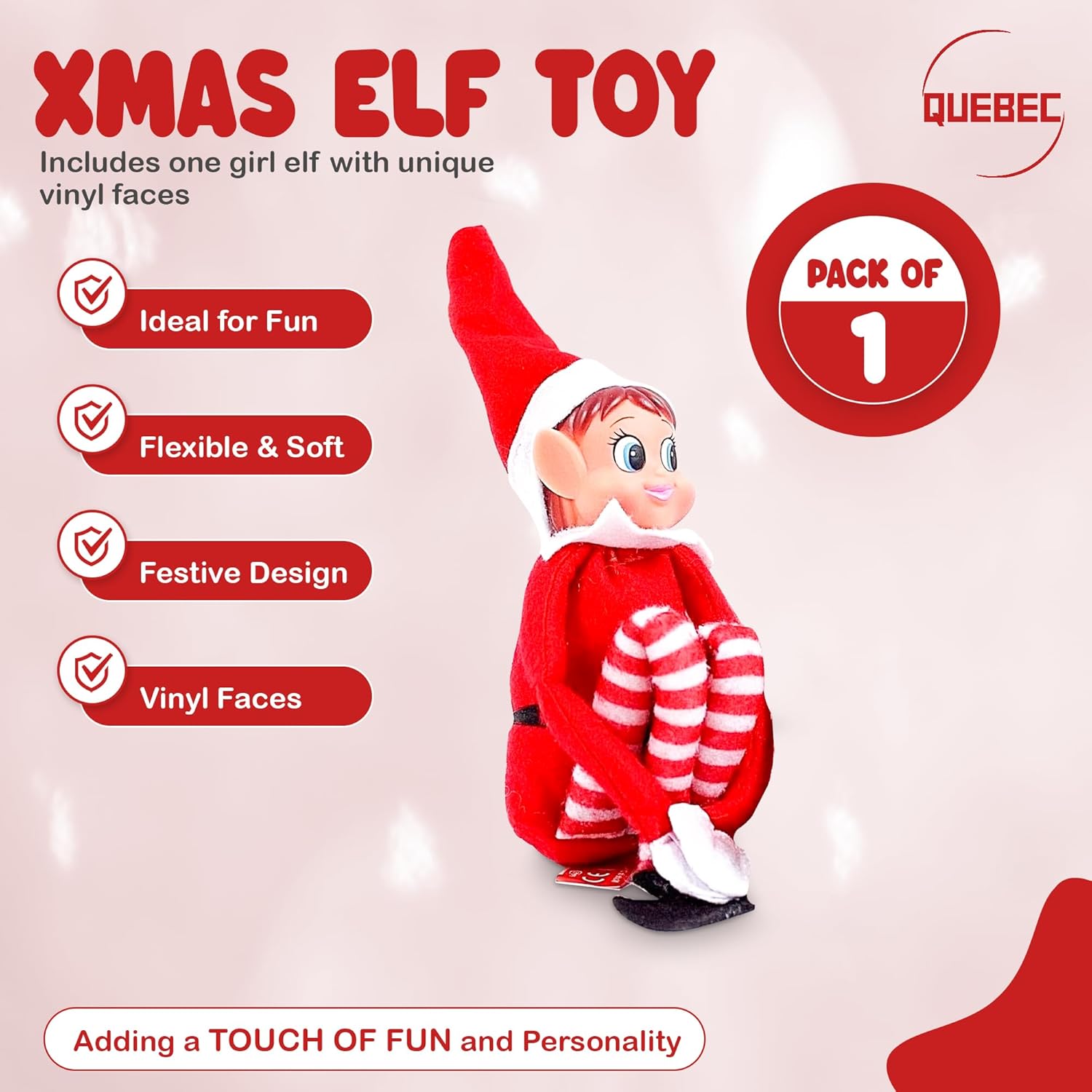 Quebec Christmas Mischief Makers | Naughty Santa’s Little Helper Elf Doll - Soft Body, Vinyl Face, Hook and Loop Grip