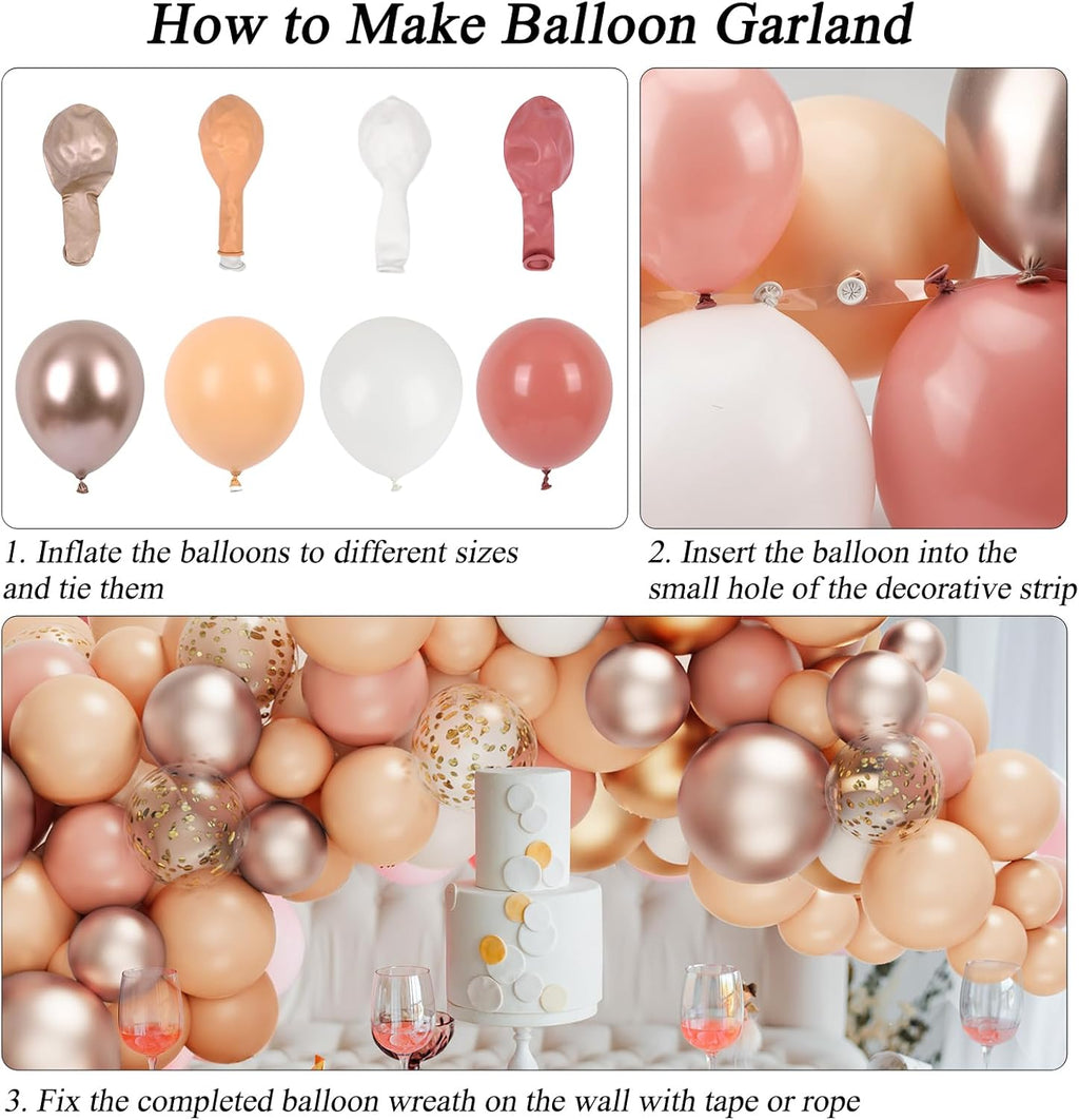 RUBFAC Balloon Garland Kit - 130pcs Blush Pink, Dusty Pink & Rose Gold for Birthday & Baby Shower Decor