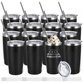 YOUKE OLA 16 Pack Stainless Steel Tumbler Bulk Insulated Vacuum Travel Mug Powder Coated Coffee Mug Gift for Laser Engrave, 20oz Black