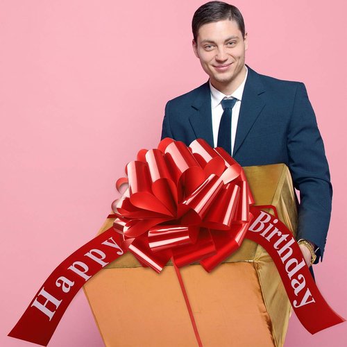 Happy Birthday Big Car Bow - Large 20-Inch Gift Wrapping Decoration in Red for Parties