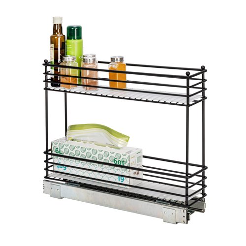 Household Essentials Glidez Multipurpose Paint-Finished Steel Pull-Out/Slide-Out Storage Organizer with Plastic Liners for Under Cabinet Use - 2-Tier Design, Black