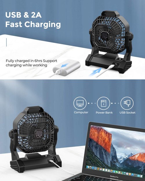 JINLICTE Camping Fan with LED Lantern, 36 Hours 9 Inch Portable Rechargeable Battery Powered Fan with Stepless Speed and Quiet Battery Operated for Picnic, Barbecue, Fishing, Travel, Home, Tent