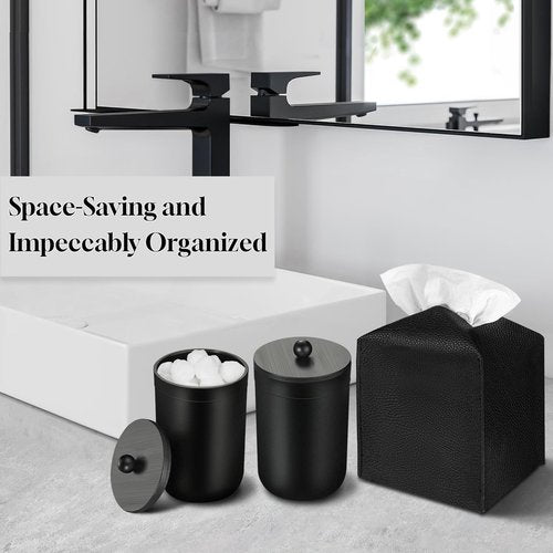 ALPIRIRAL Black and Gold Bathroom Decor, 10Pcs Black Bathroom Accessories Set, Soap Dispenser and Toothbrush Holder, Soap Dish, Cotton Ball & Qtip Holder, Toilet Brush Holder, Tissue Box Cover