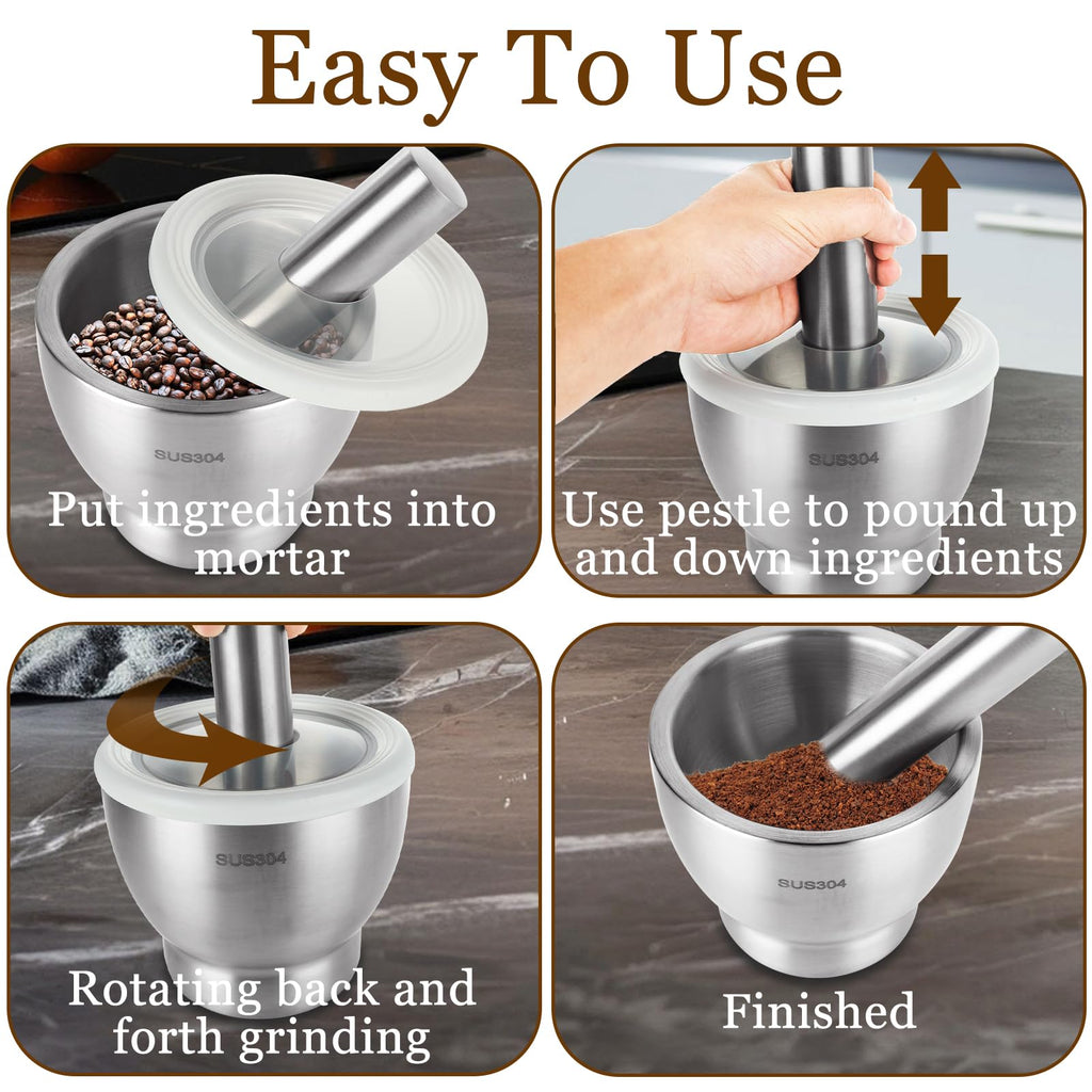 QTLCOHD Large Stainless Steel Mortar and Pestle Set