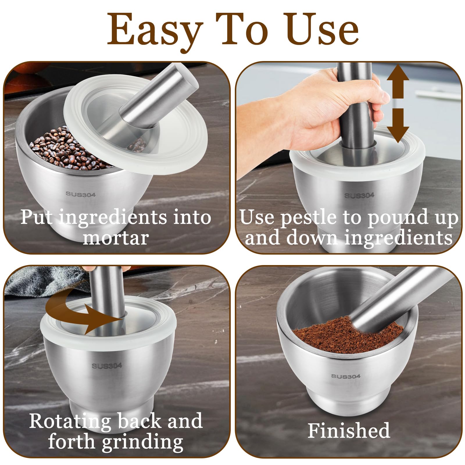 QTLCOHD Large Stainless Steel Mortar and Pestle Set