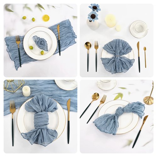 Gauze Cheesecloth Napkins Set of 96, 20 x 20 Inch Wrinkled Rustic Boho Linen Dinner Napkins Decorative Table Napkins for Wedding,Dinner,Family Everyday Use/Parties(Dusty Blue)