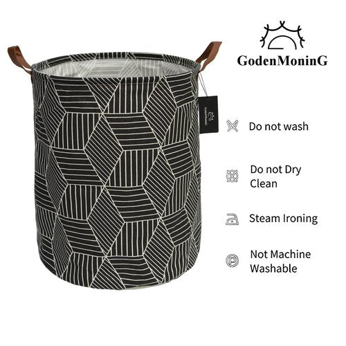 GodenMoninG laundry baskets,bedroom hamper,kitchen organization,Waterproof Round Cotton Linen Collapsible storage basket.-Black Geometric