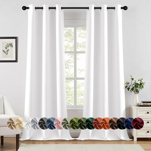 MIULEE Thermal Insulated White Curtains - 90-Inch Room Darkening Drapes | 2 Panels, Grommet Top