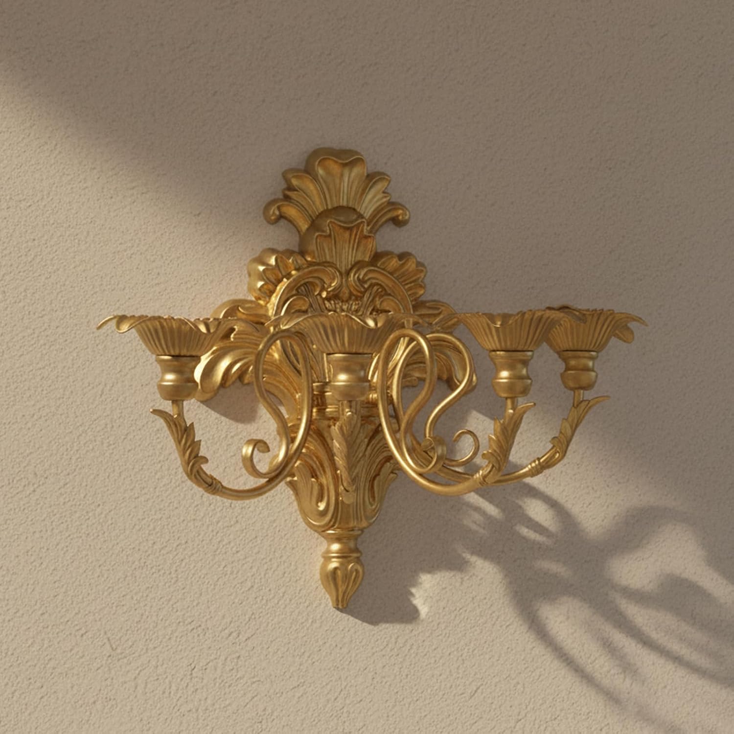 Roman Fountain Wall Sconce - 4-Candle Gold Baroque Candelabra | Antique Metal Tapered Candle Holder for Victorian Decor