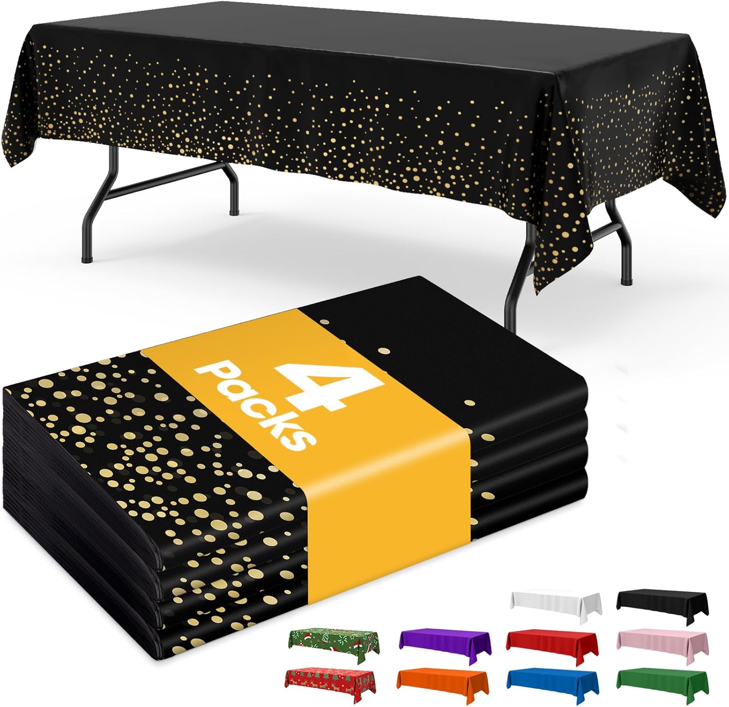 Niuara Black and Gold Table Cloth - 4 Pack 54" x 108" Disposable Rectangle Covers for Parties & Gatherings