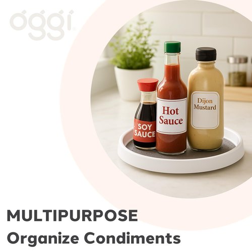 OGGI Set of 2 Lazy Susan Organizers 10"- for Kitchen, Pantry, Cabinet Organizing & Storage. Ideal as Rotating Spice Racks & Pantry Organizers - White/Taupe