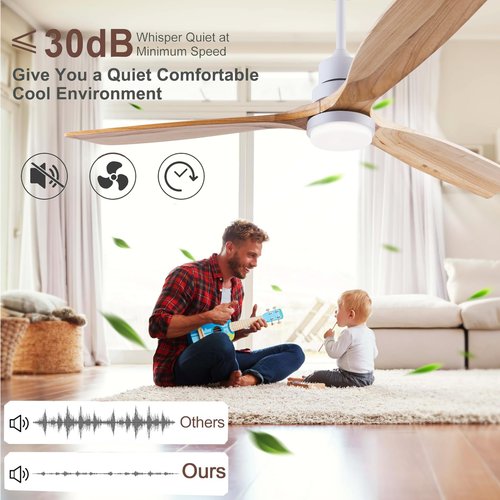 dearnow 56" Wooden Ceiling Fans with Lighted Remote Control, Indoor Outdoor Wooden Ceiling Fan, Outdoor Modern Ceiling Fan with 3 Fan Blades for Patio, Living Room, Bedroom, Farmhouse etc.…