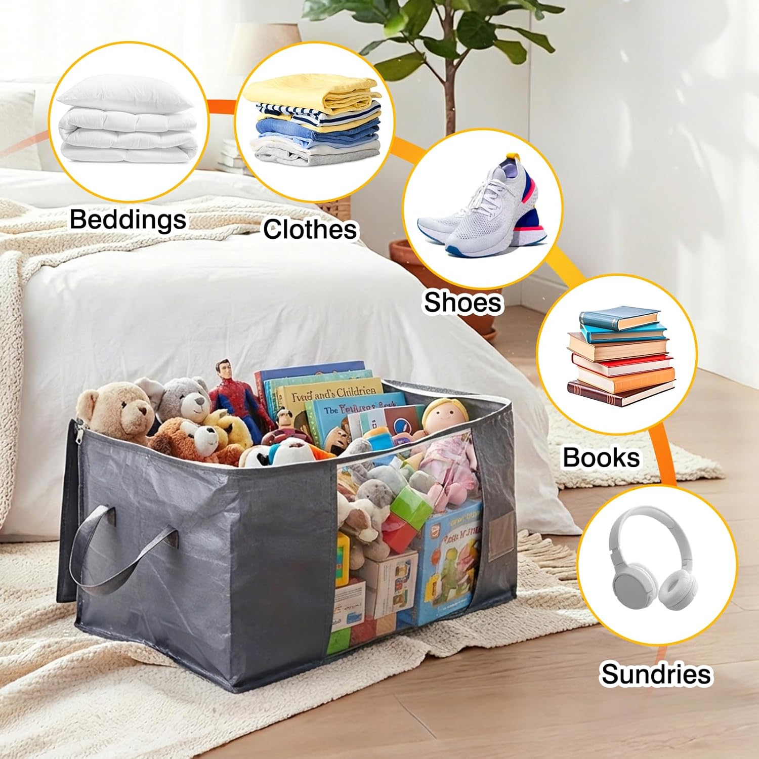 YGEOMER Blanket Storage Bags - 90L Heavy-Duty Foldable Containers | 6 Pack for Bedding & Clothes