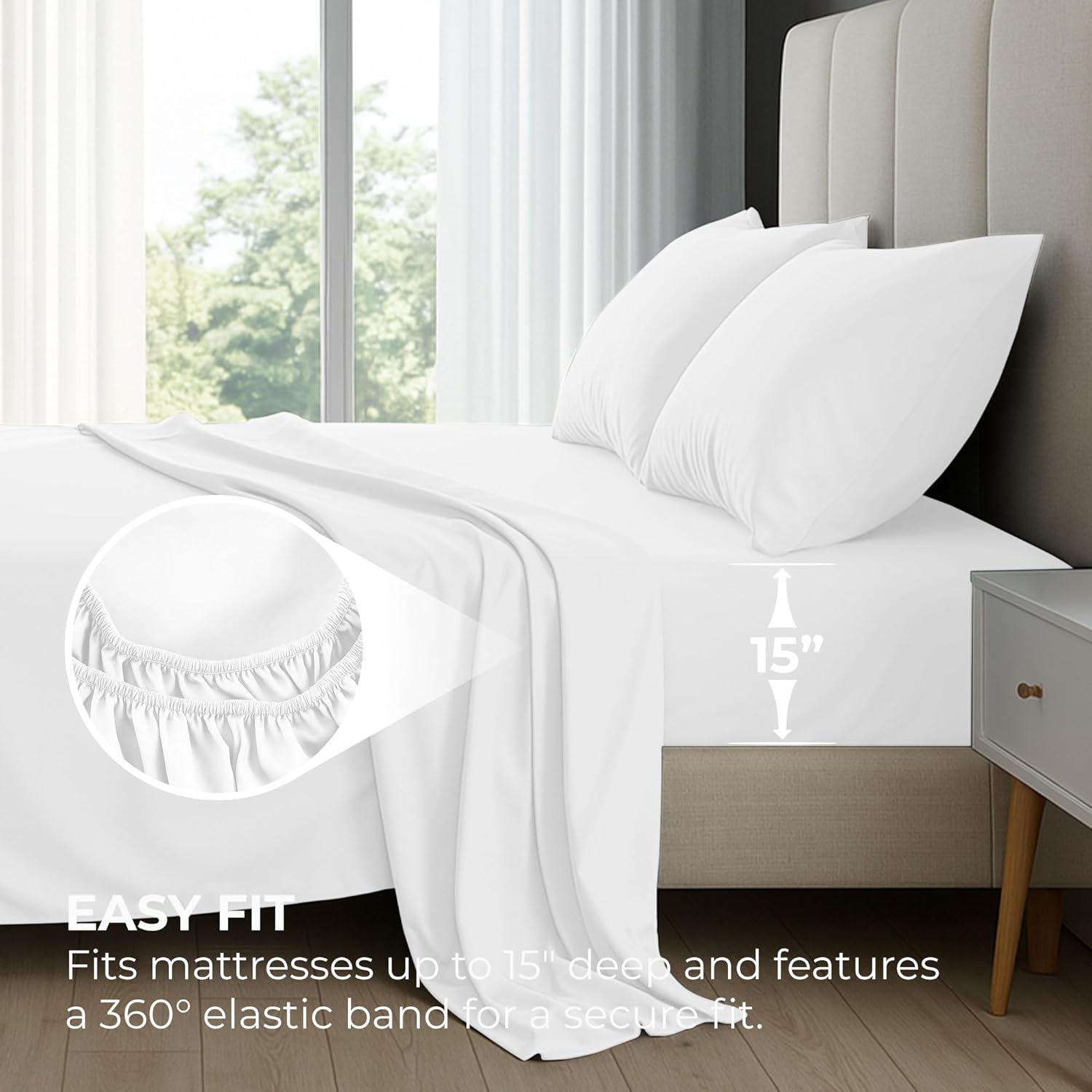 Pure Bedding Queen Sheet Set - 4-Piece Luxury White Bed Sheets | Soft 1800 Brushed Microfiber - Deep Pocket Design
