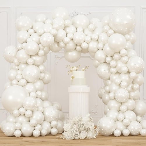 Double Stuffed Pearl White Balloons - 116 Pcs Arch Garland Kit for Weddings & Showers | 5/10/12/18 Inch