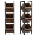 LITTLE TREE 3-Tier Basket Stand, Wooden Floor Stand Shelving Unit, Rustic Standing Organizer Storage Rack for Kitchen, Bathroom, Living Room