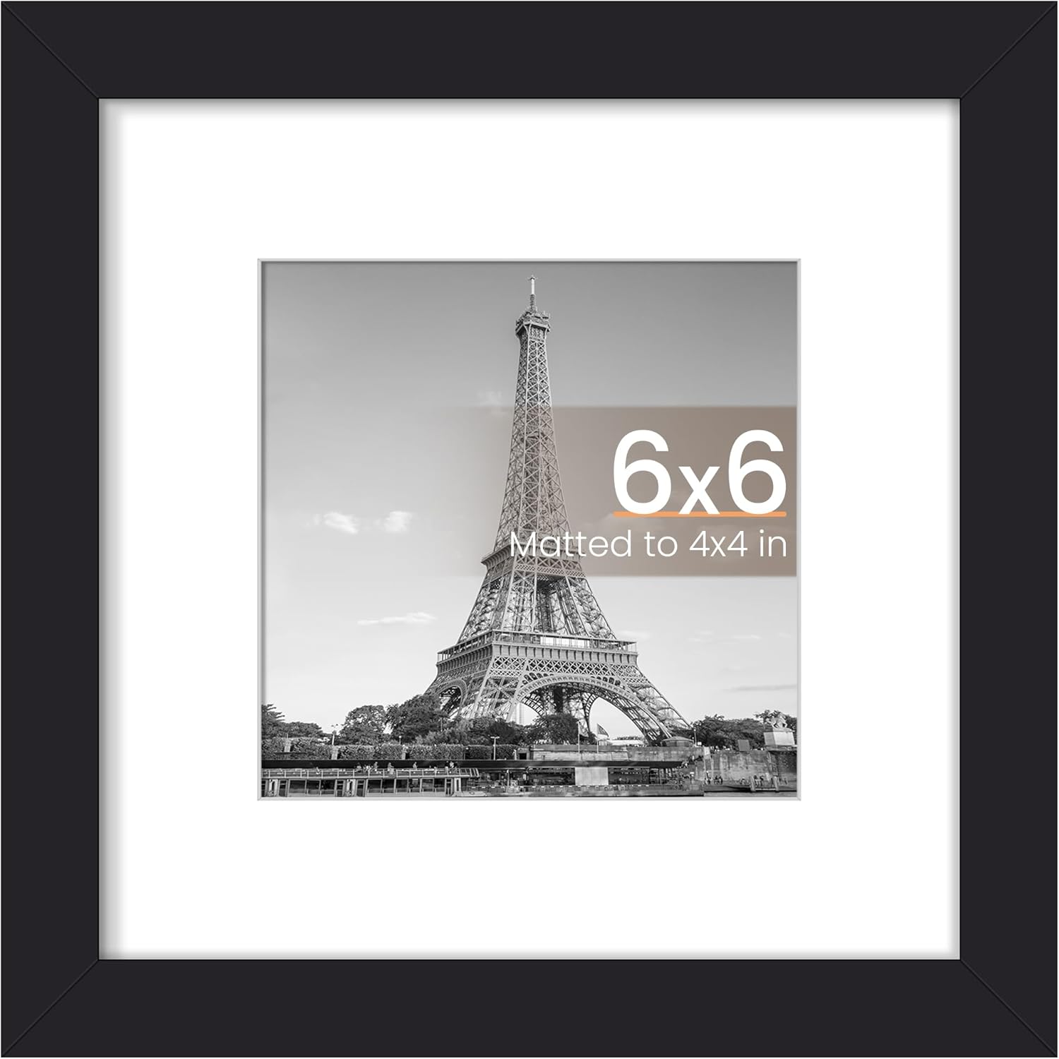Upsimples 6x6 Picture Frame - Display 4x4 Photos with Mat or 6x6 Without | Black Wall Hanging Frame, 1 Pack