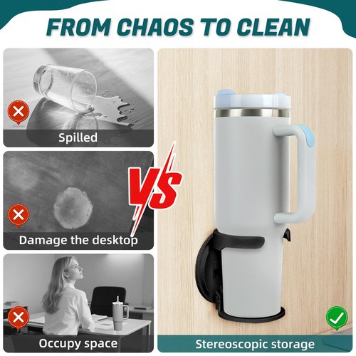 Water Bottle Holder Compatible with Stanley, Hydroflask, Sinple Midern, Stable and Durablee Wall Cup Holder, Space Saving Tumbler Organizer Storage for Drinks and Coffee (2, Black)