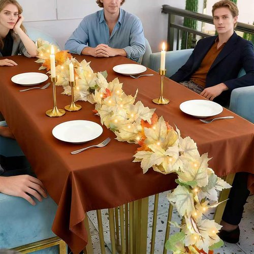 Thanksgiving Garland with Lights 9FT Plug in Thanksgiving Decorations for Home with 50 Warm Incandescent Bulbs UL Certified Connectable Lighted Fall Garland for Indoor Outdoor Harvest Decorations