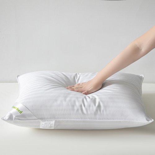 MFourbed Goose Down Feather Pillows Stripe White Bed Pillow for Sleeping,100% Cotton Fabric Good for Side and Back Stomach Sleeper Standard Size 1 Pack