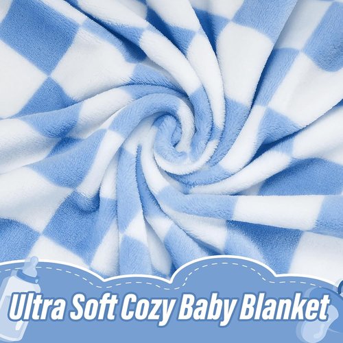 GreatBba Plush Checkered Baby Blanket - Soft Fleece for Infants | 30"x40" Blue & White Chenille